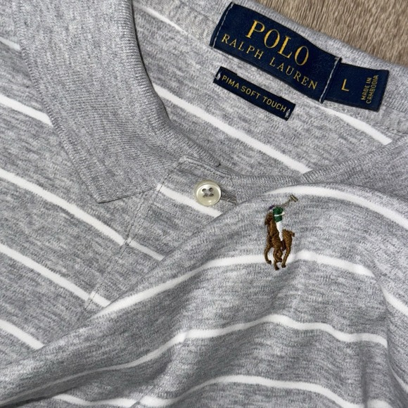 Polo Ralph Lauren Other - Polo Ralph Lauren Pima Soft Cotton Short Sleeve Polo Men's L Grey White Striped